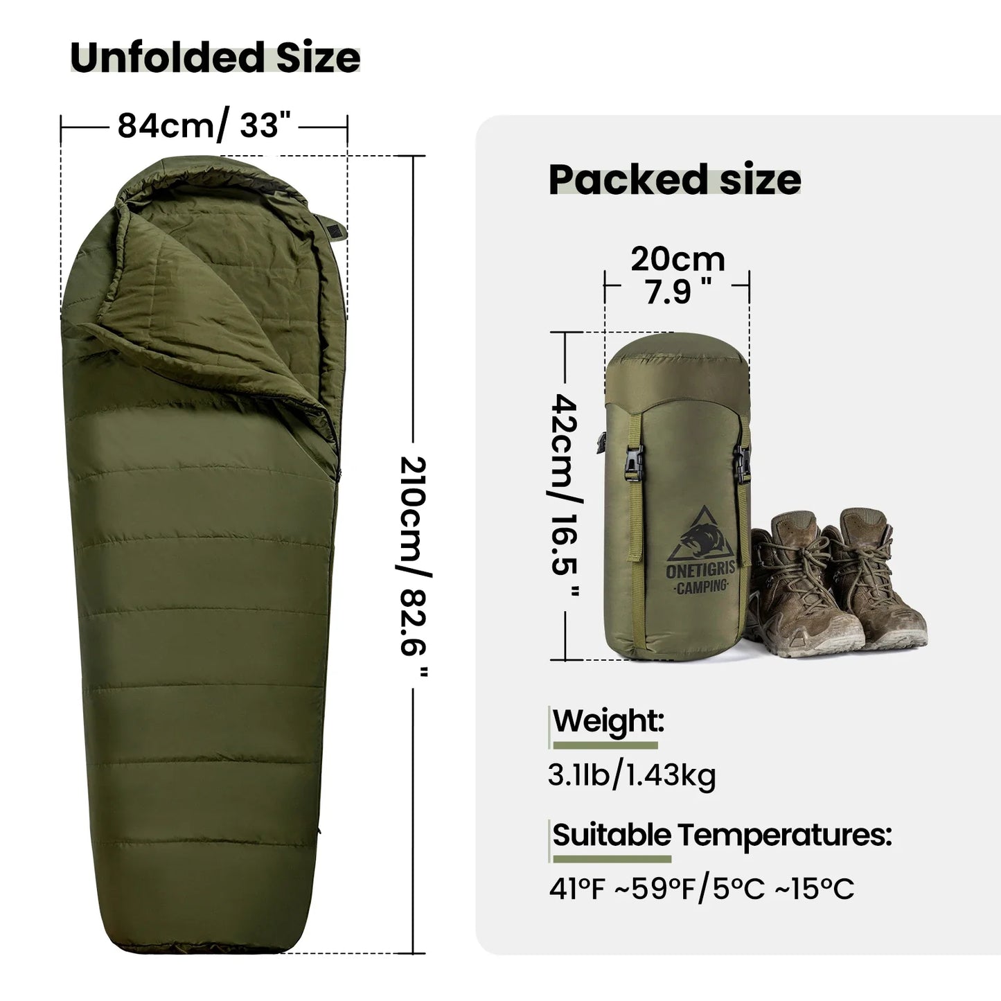 OneTigris Bushcrafter’s Outdoor Sleeping Bag Lightweight