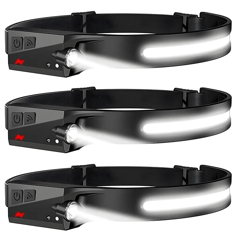 USB Rechargeable LED Headlamp Waterproof Motion Sensor