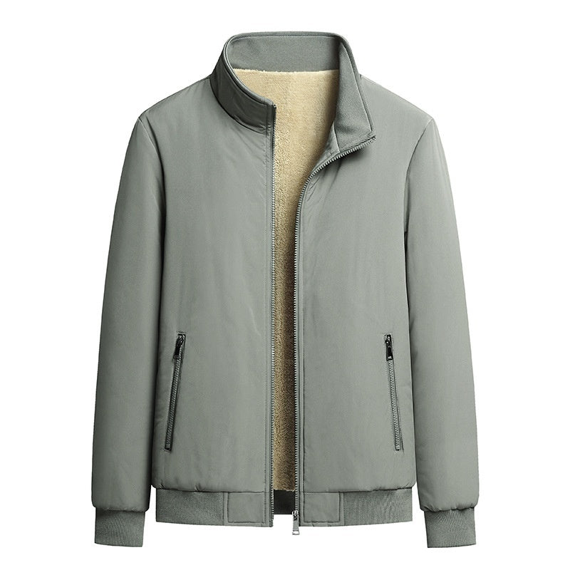 Fleece-Lined Thick Warm Loose Stand-Collar Jacket