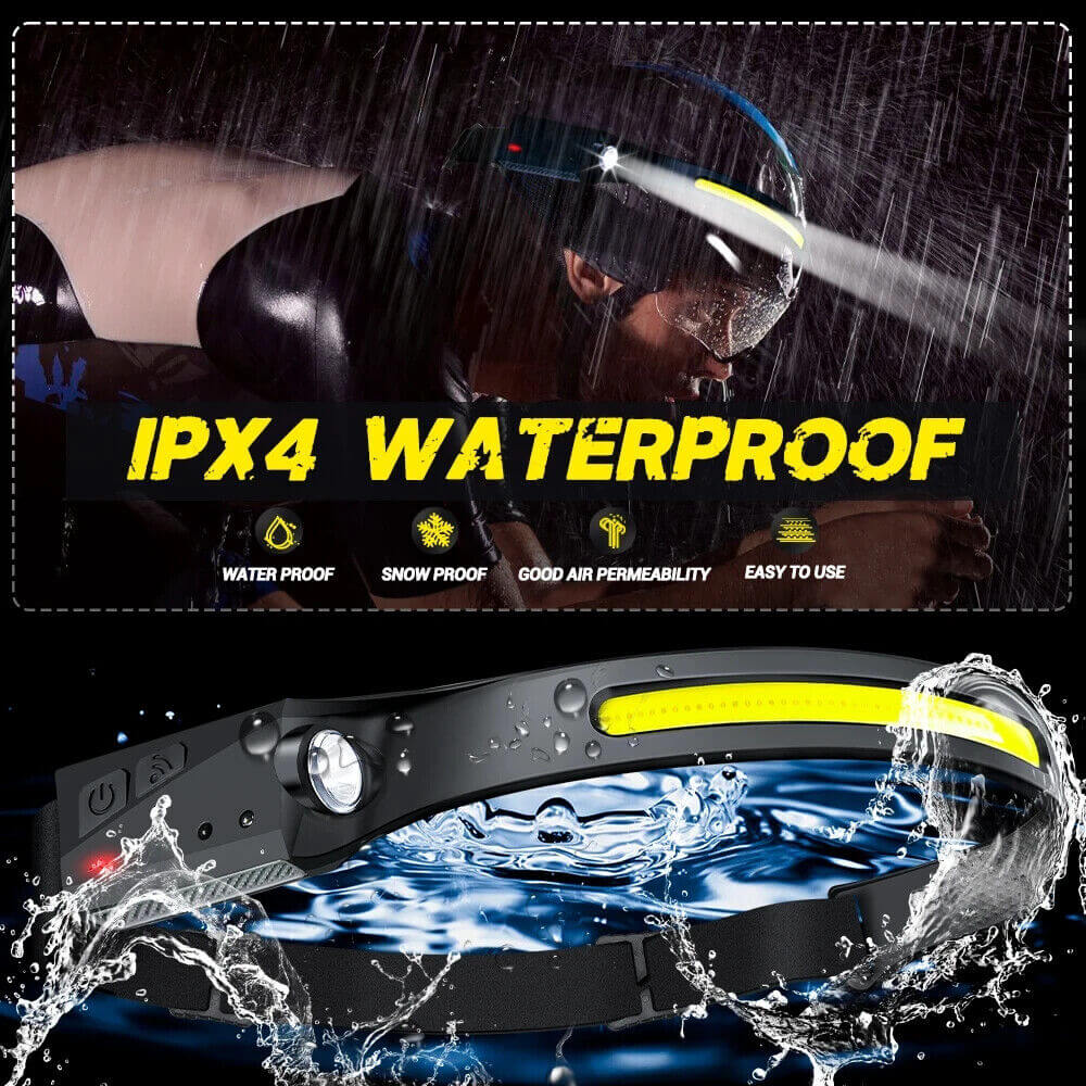 USB Rechargeable LED Headlamp Waterproof Motion Sensor
