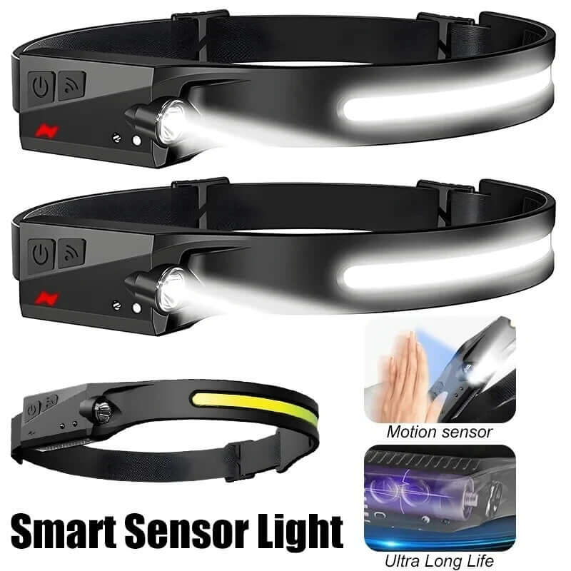 USB Rechargeable LED Headlamp Waterproof Motion Sensor