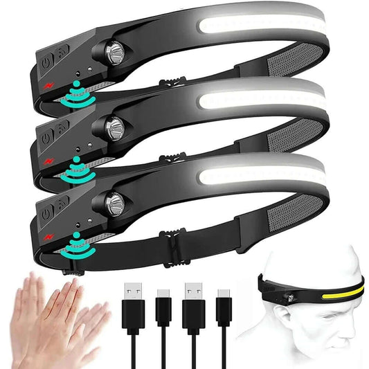 USB Rechargeable LED Headlamp Waterproof Motion Sensor