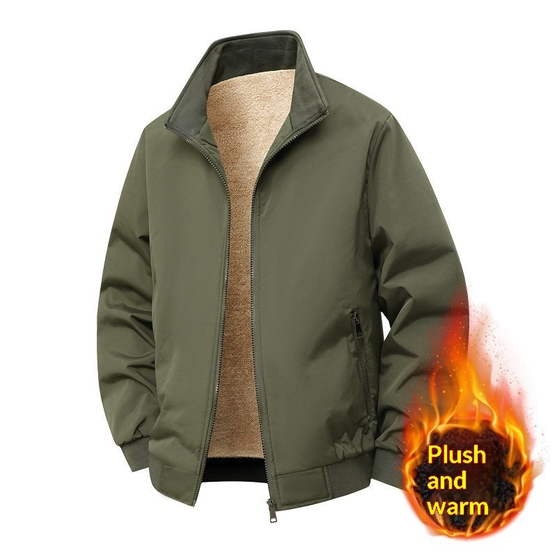 Fleece-Lined Thick Warm Loose Stand-Collar Jacket