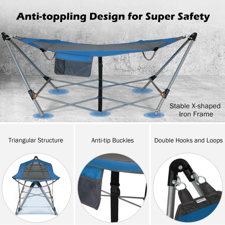 Blue Portable Camping Hammock Foldable with Stand