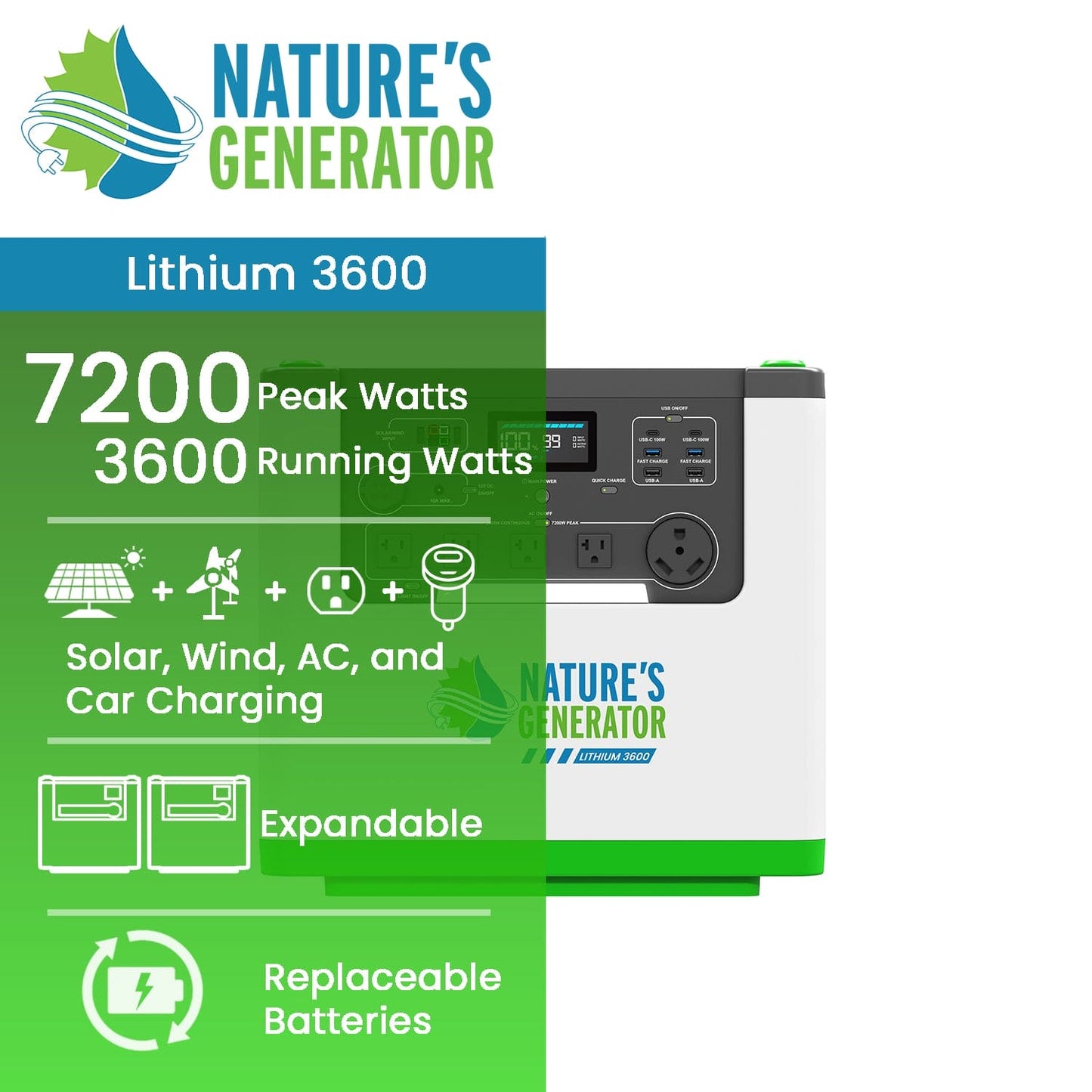 Nature’s Generator Lithium 3600 Portable Power Station