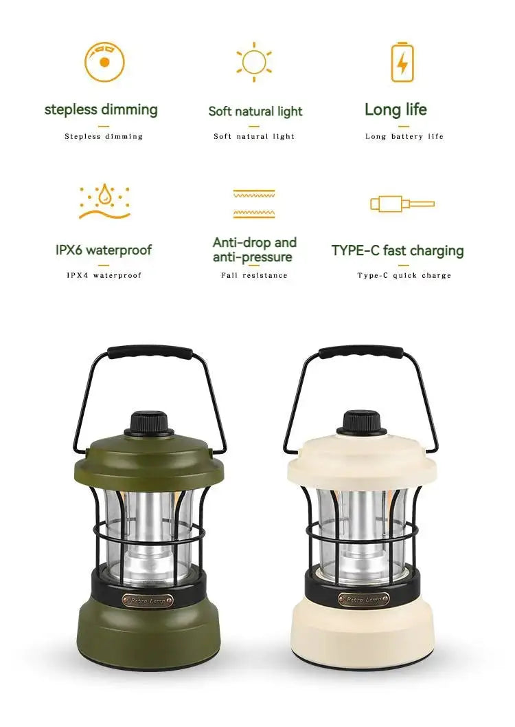 Retro USB Camping Lantern Portable Travel Light