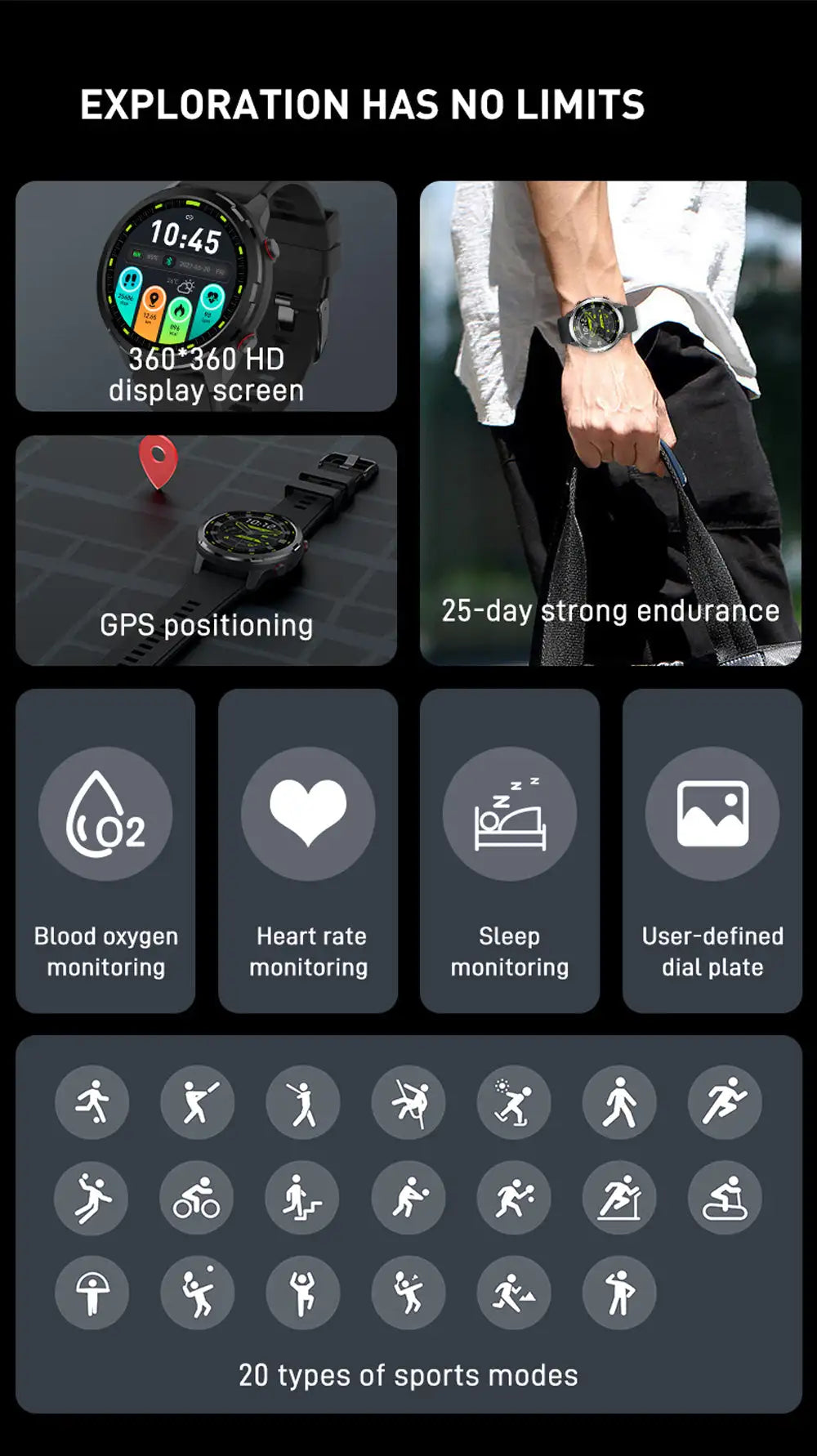 Outdoor GPS Smartwatch IP68 Multi-Sport Music Control