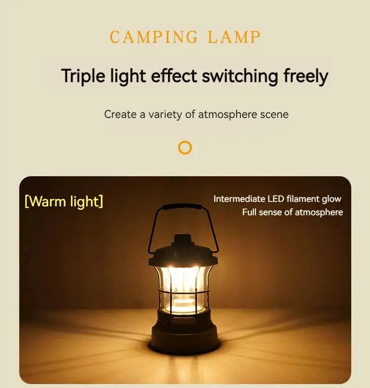 Retro USB Camping Lantern Portable Travel Light