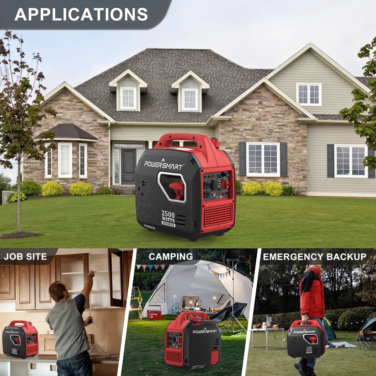 2500W Quiet Portable Gas Inverter Generator RV Backup