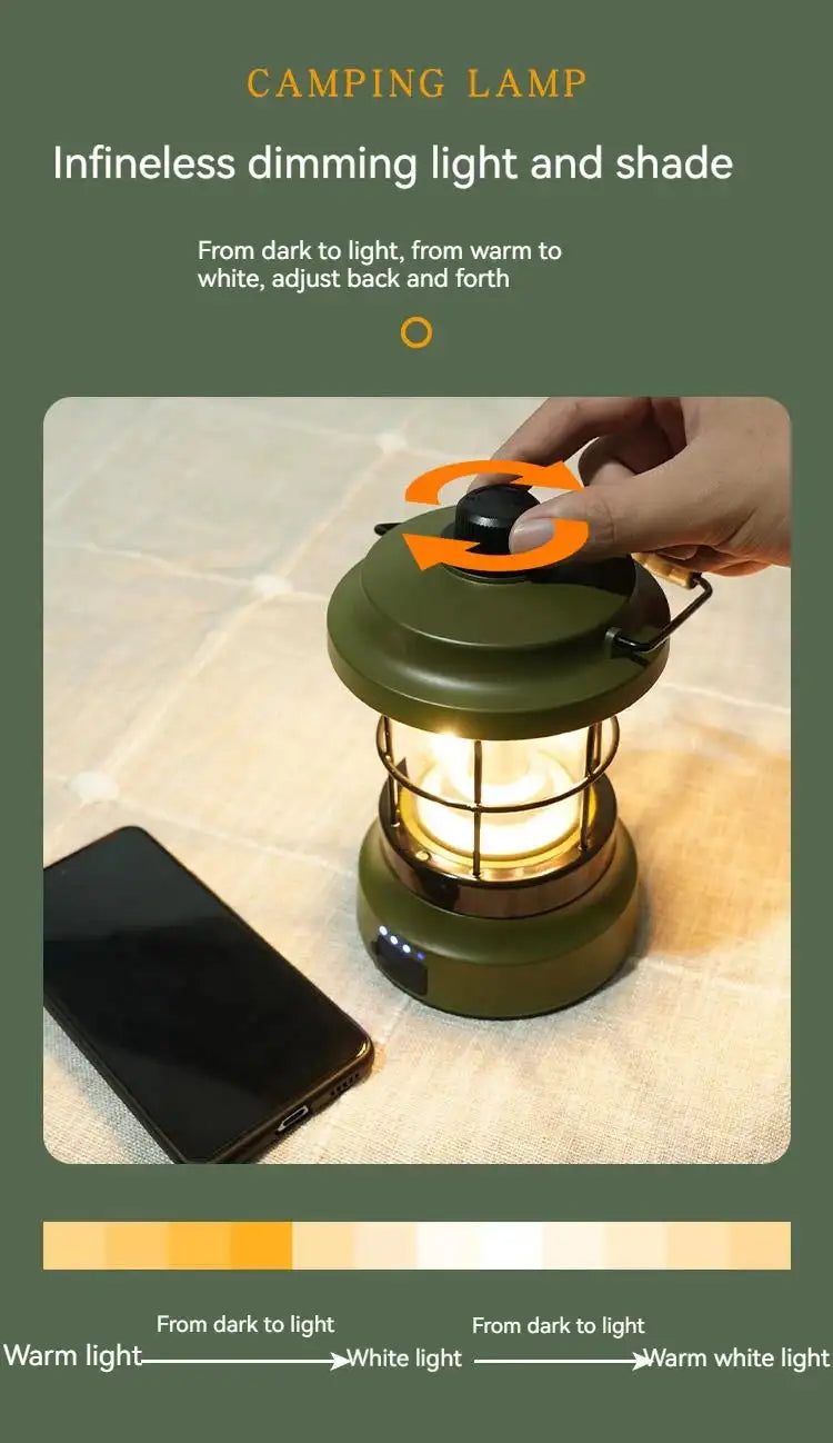 Retro USB Camping Lantern Portable Travel Light
