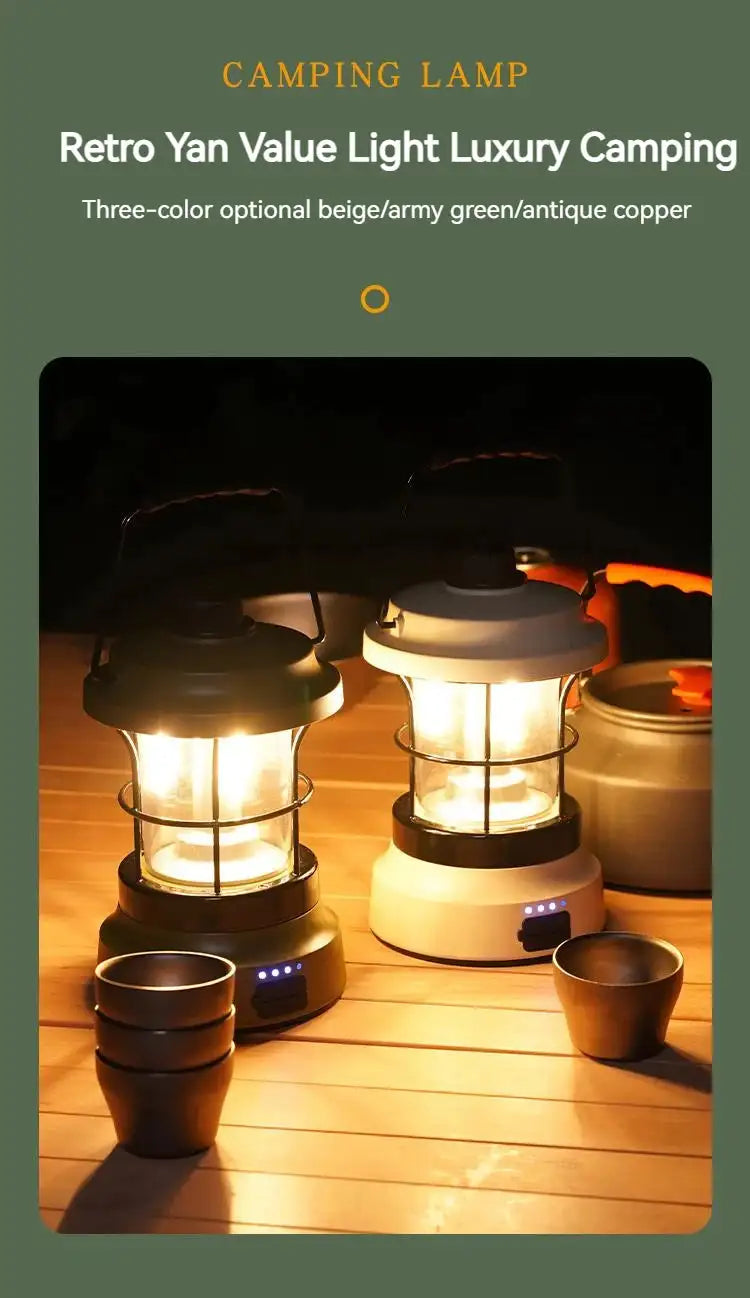 Retro USB Camping Lantern Portable Travel Light