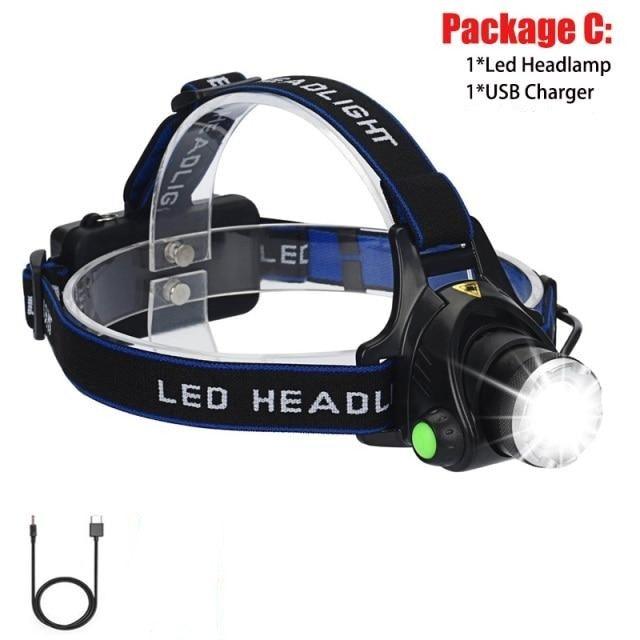 Rechargeable LED Headlamp Zoomable Waterproof High Power