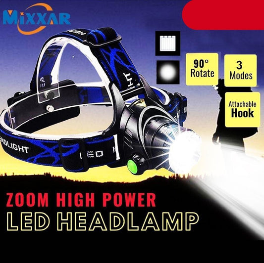 Rechargeable LED Headlamp Zoomable Waterproof High Power