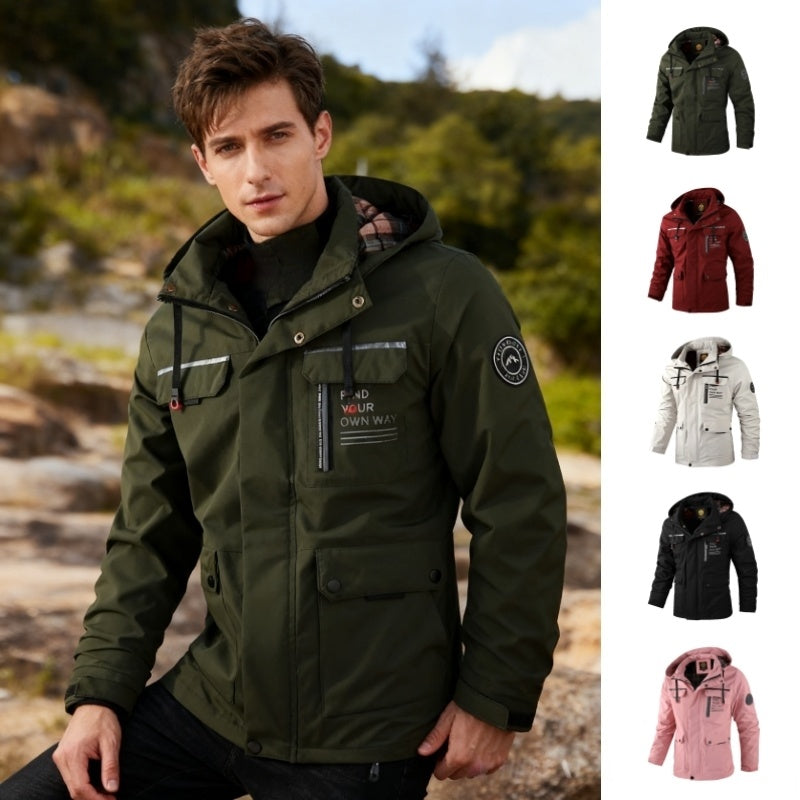 Men’s Casual Hooded Waterproof Softshell Windbreaker Jacket