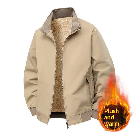 Fleece-Lined Thick Warm Loose Stand-Collar Jacket