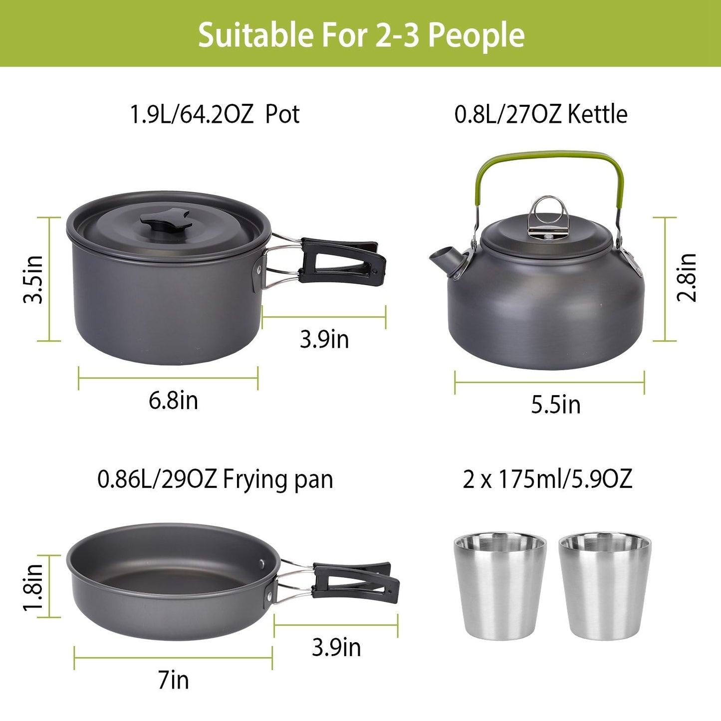 12-Piece Camping Cookware Set Aluminum Pots Pans