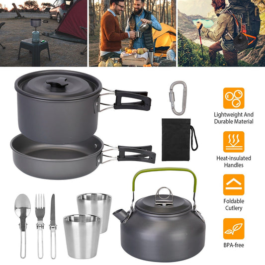 12-Piece Camping Cookware Set Aluminum Pots Pans