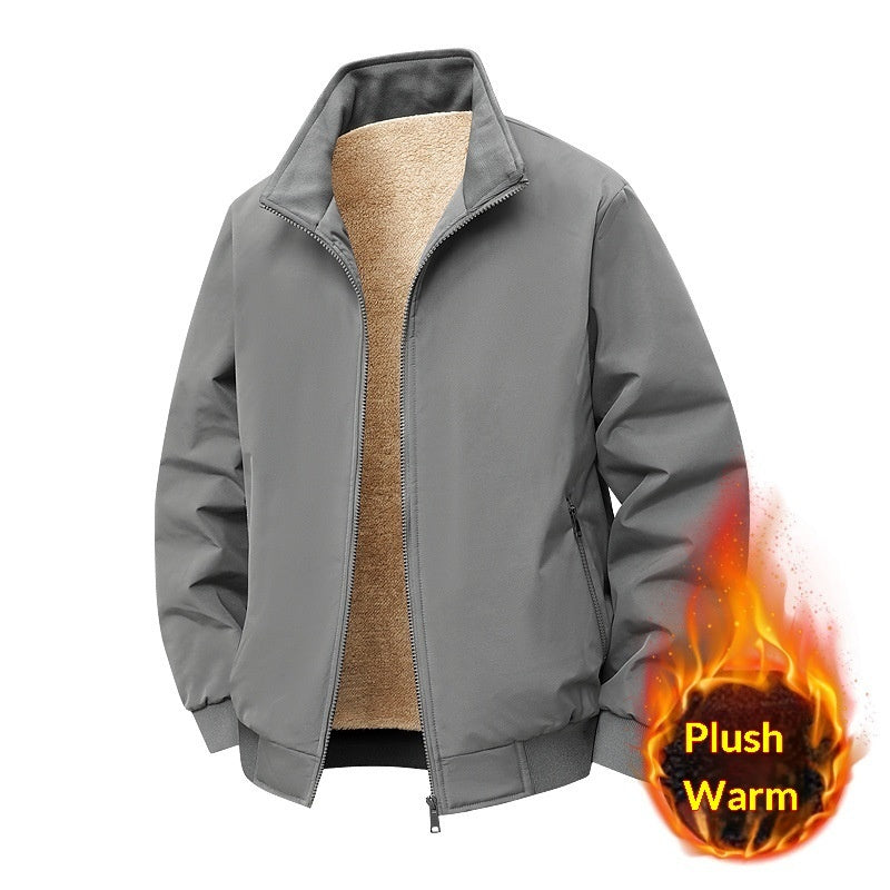 Fleece-Lined Thick Warm Loose Stand-Collar Jacket